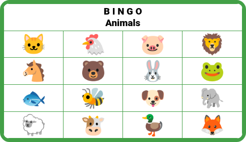 Animal Picture Bingo