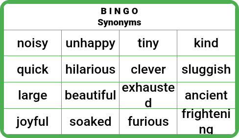 Synonyms - Bingo Cards