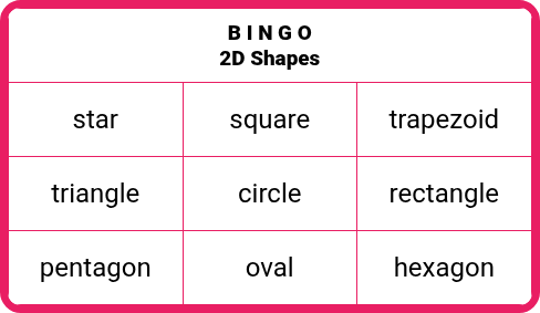 2D Geometric Shapes - Bingo Cards