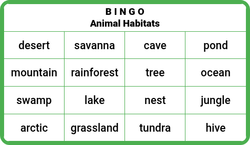 Animal Habitats - Science Bingo