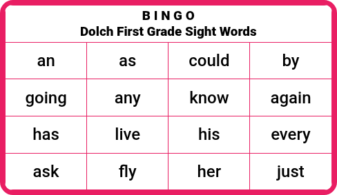 Dolch First Grade Sight Words - Bingo Cards