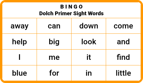 Dolch Primer Sight Words - Bingo Cards