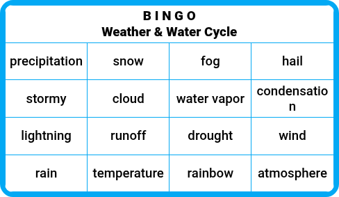 Weather & Water Cycle - Science Bingo