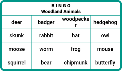 Woodland Animals - Bingo Cards